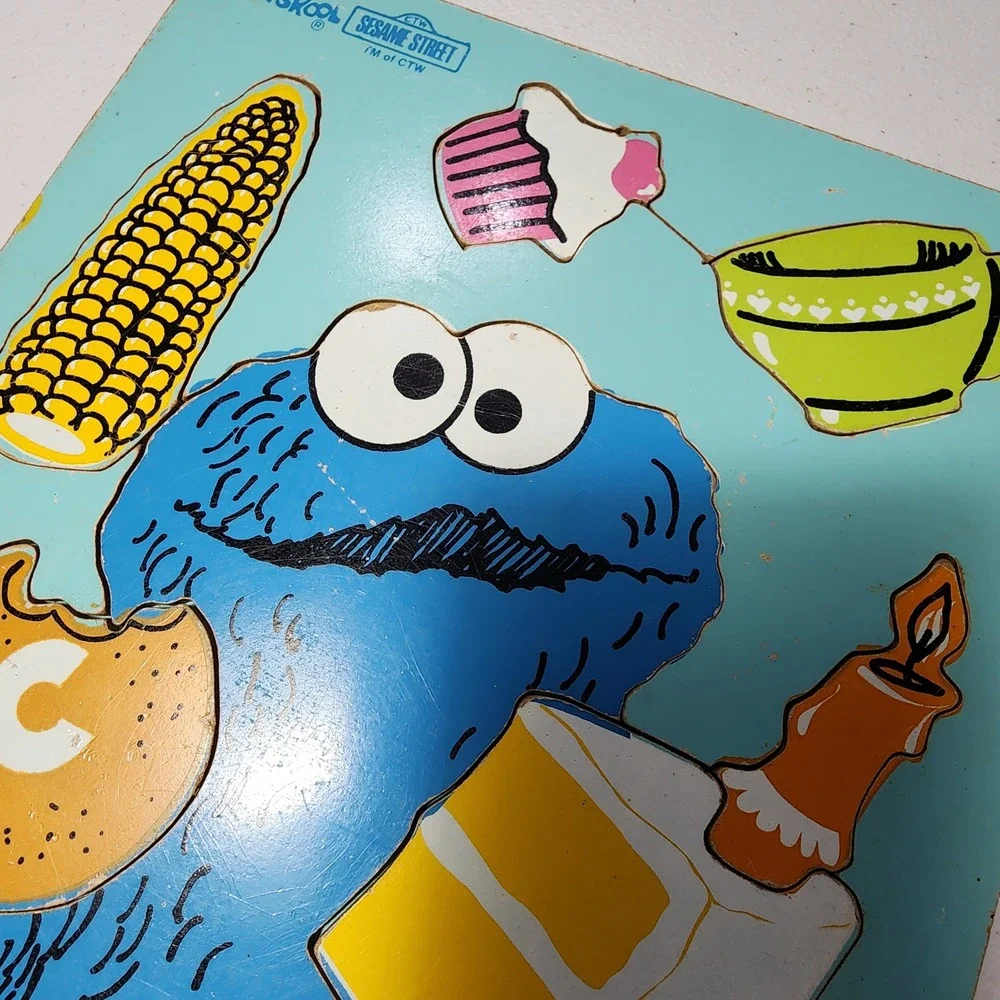 Vintage 1973 Playskool Sesame Street Cookie Monster C Wood Tray Puzzle 315-4